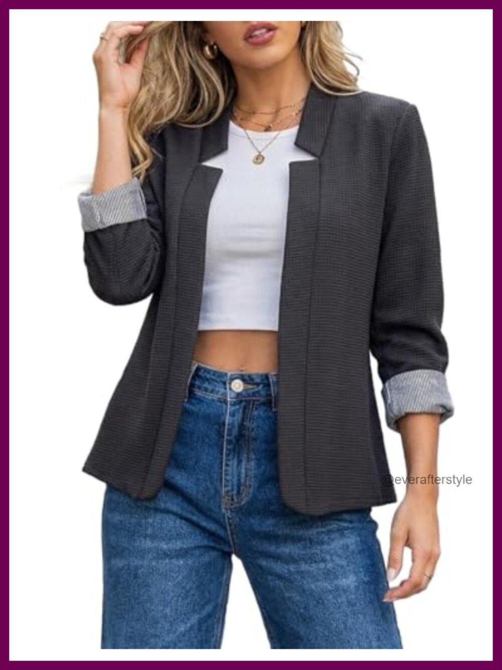 Women's Lightweight Open Front 3/4 Sleeve Blazer Work Office Jacket